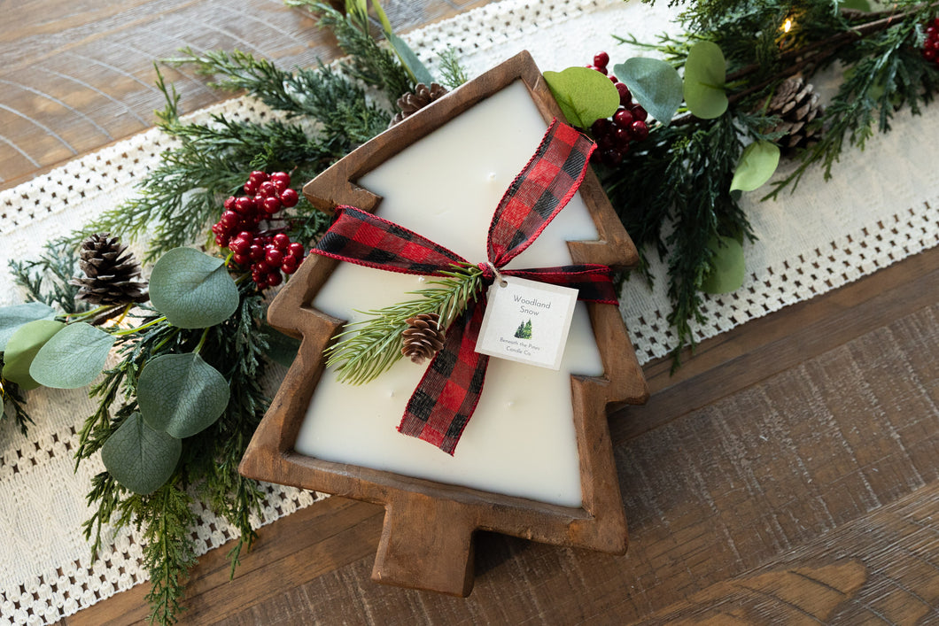 Holiday Large Tree Wooden Bowl Candle