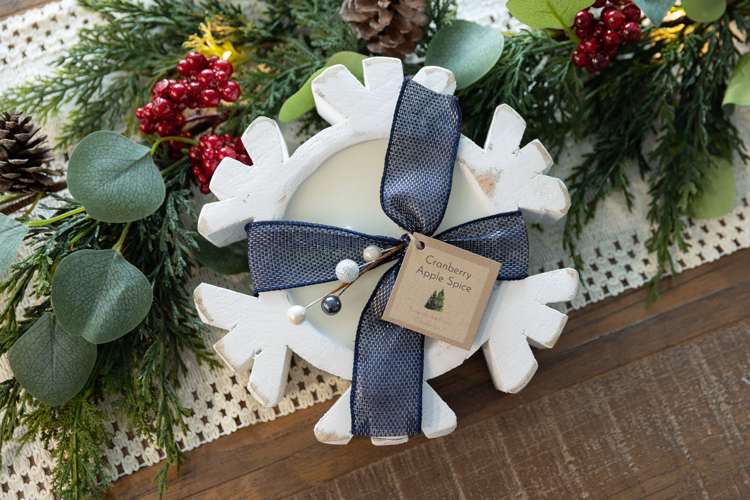 Holiday White Snowflake Wooden Bowl