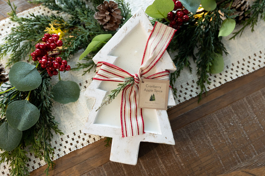 Holiday White Mini Tree Wooden Bowl