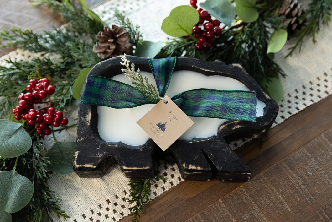 Holiday Black Bear Wooden Bowl Candle