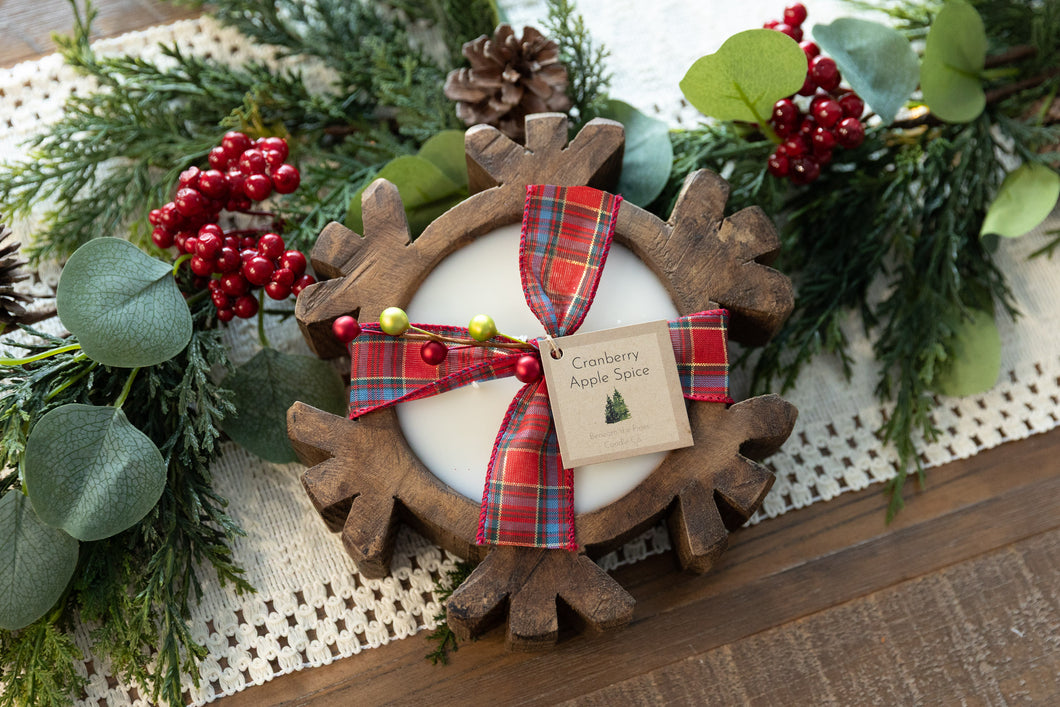 Holiday Brown Snowflake Wooden Bowl